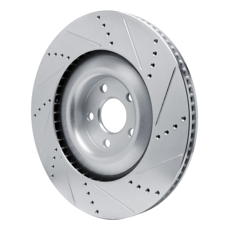Ford Mustang Mach-E Brake Rotor (1) - Front Left - R1 Concepts - Drilled & Slotted - Silver - `21-`25